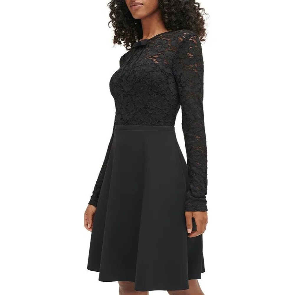 KARL LAGERFELD PARIS Women's Scuba Crepe Lace Dress Cocktail Party Black Size 8 - Picture 2 of 9